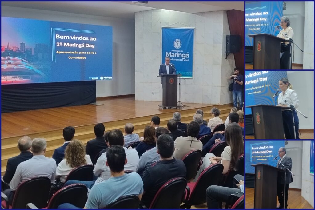 Vice-prefeita de Maringá, Sandra Jacovós; Presidente da Câmara Municipal, Majo Capdeboscq; e o Secretário da Fazenda, Carlos Augusto Ferreira